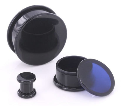 BOX Plugs Black ACRYLIC Threaded Hollow Center STASH 4mm - 48mm - Price Per 1 - Monster Steel