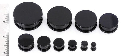 BOX Plugs Black ACRYLIC Threaded Hollow Center STASH 4mm - 48mm - Price Per 1 - Monster Steel