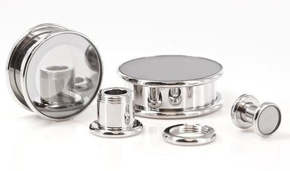 MIRROR Plug Threaded Tunnel - Actual Mirror Front - 2mm - 26mm - Price Per 1 - Monster Steel