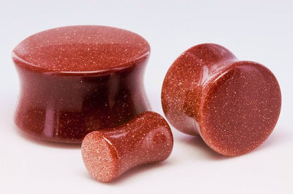 Red Goldstone Glass Double Flare Plug - Price Per 1 - Monster Steel