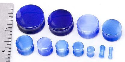 Imitation Blue Cats Eye Glass Plugs for Stretched Ears & Other Stretched Piercings