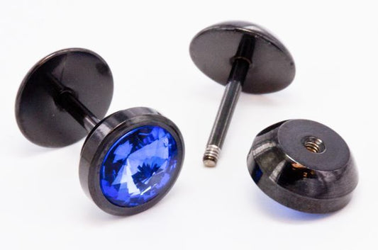 BLUE STONE on Black Fake Illusion Piercing Plug - Price Per 1
