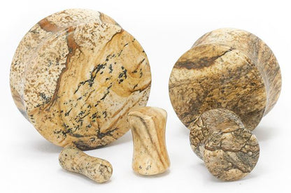 JASPER PICASSO Stone Double Flare Plugs 10g - 1" - Price Per 1 - Monster Steel