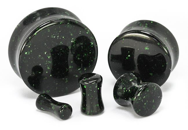 10-1" Green Goldstone Glass Double Flare Plugs