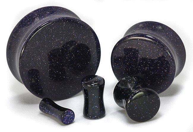 10g - 1" Blue Goldstone Glass Double Flare Plugs