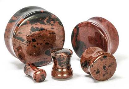 Mahogany Obsidian STONE Double Flare Plugs 10g - 1" - Price Per 1 - Monster Steel