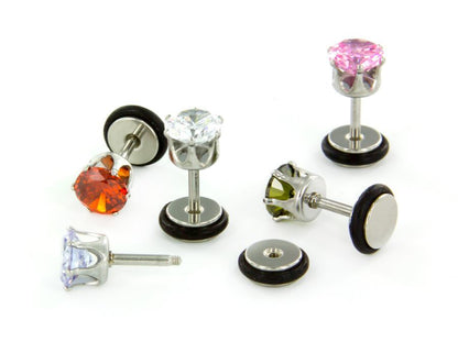 16g Prong Set 8mm Jewel Threaded Stud Earring — Price Per 1 - Monster Steel