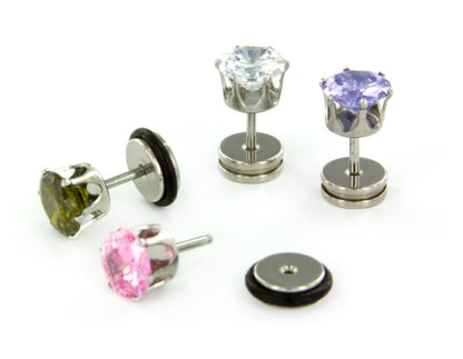 16g Prong Set 6mm Jewel Threaded Stud Earring — Price Per 1 - Monster Steel