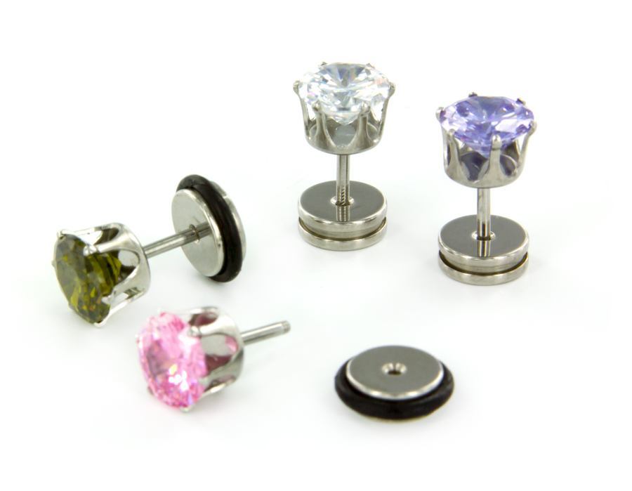16g Prong Set 8mm Jewel Threaded Stud Earring — Price Per 1