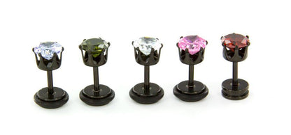 18g Prong Set 8mm Jewel PVD Black Threaded Stud Earring — Price Per 1 - Monster Steel