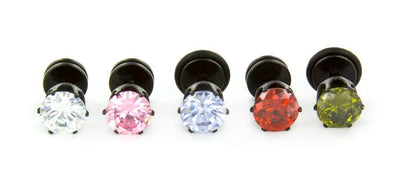 18g Prong Set 6mm Jewel PVD Black Threaded Stud Earring — Price Per 1 - Monster Steel