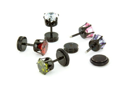 18g Prong Set 8mm Jewel PVD Black Threaded Stud Earring — Price Per 1 - Monster Steel