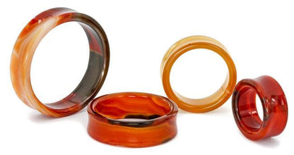 Red Agate Stone Double Flared Hollow Plug — Price Per 1 - Monster Steel