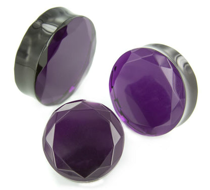 Double Faceted Purple Glass Plug - Price Per 1 - Monster Steel