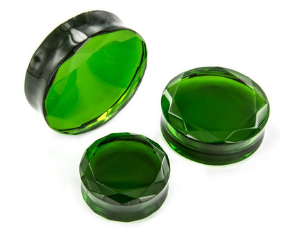 Double Faceted GREEN Glass Plug - Price Per 1 - Monster Steel