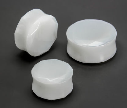 Double Faceted White Opalite Glass Plug - Price Per 1 - Monster Steel