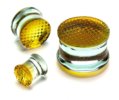 GOLDEN Honey Comb Glass Double Flare Plugs Price Per 1 - Monster Steel