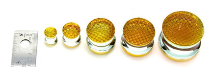 GOLDEN Honey Comb Glass Double Flare Plugs Price Per 1 - Monster Steel