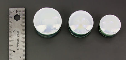 PEARL WHITE Front Glass Double Flare Plugs - Price Per 1 - Monster Steel
