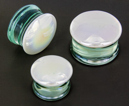 PEARL WHITE Front Glass Double Flare Plugs - Price Per 1 - Monster Steel