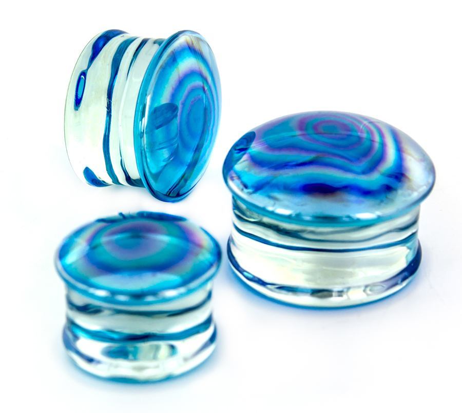 LT BLUE Pearl Front Glass Double Flare Plugs - Price Per 1