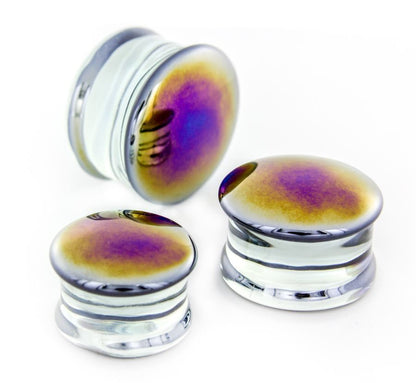 BLACK PEARL Front Glass Double Flare Plugs - Price Per 1 - Monster Steel