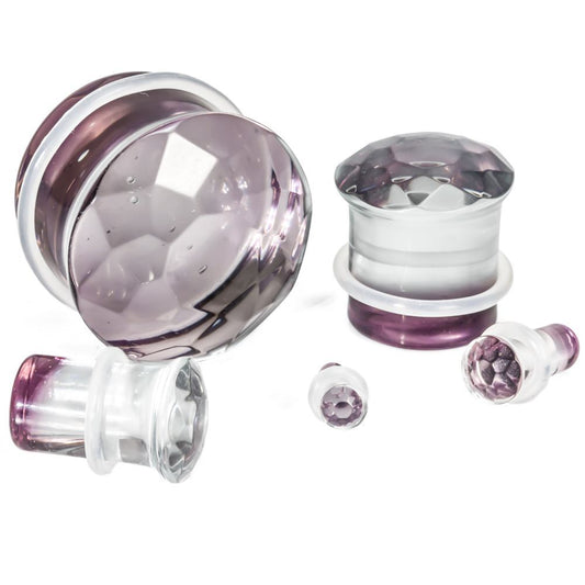 Purple Faceted Single Flare Glass Plug - Price Per 1