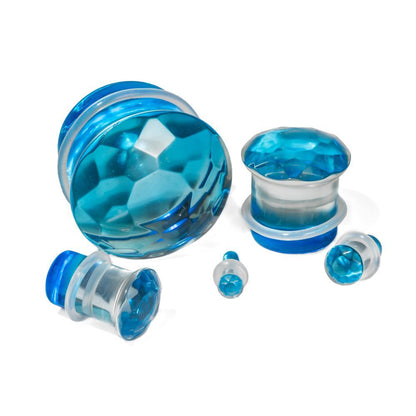 Blue Faceted Single Flare Glass Plu