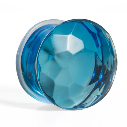 Blue Faceted Single Flare Glass Plu