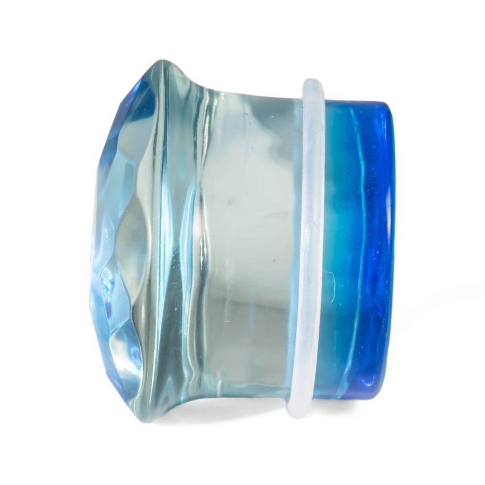 Blue Faceted Single Flare Glass Plu