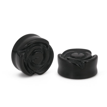 Double Flared Rose Black Glass Stone Plug – Price Per 1 - Monster Steel