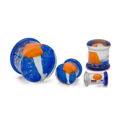 2g–20mm Double Flared Orange Mushroom Soda-Lime Glass Plug — Price Per 1
