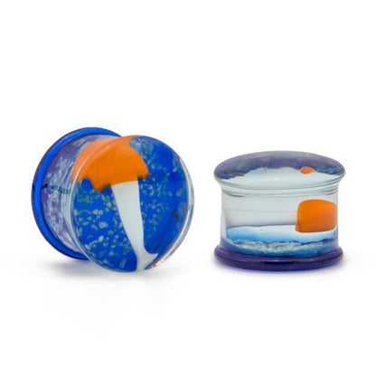 Double Flared Orange Mushroom Soda-Lime Glass Plug — Price Per 1 - Monster Steel