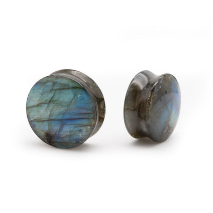 Labradorite Convex Stone Double Flared Plug — Price Per 2 - Monster Steel