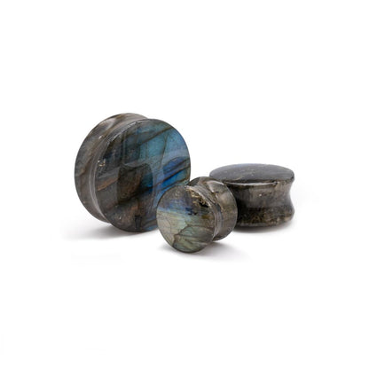 Labradorite Convex Stone Double Flared Plug — Price Per 2 - Monster Steel
