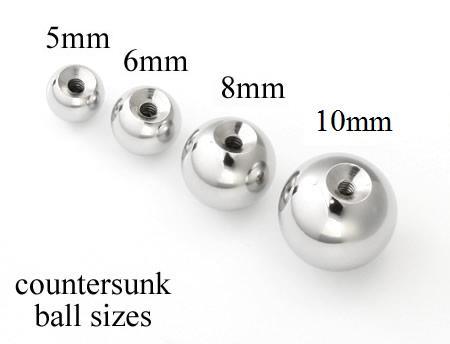 12g Stainless Steel Counter Sunk, Counterbored Balls in Various Sizes - Price Per 1