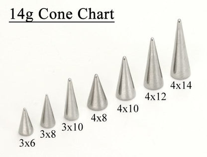 14g-8g Stainless Steel Long Spikes, Bigger Cones Replacement Ends - Price Per 1 - Monster Steel