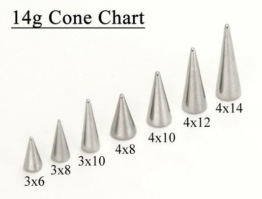14g-8g Stainless Steel Long Spikes, Bigger Cones Replacement Ends - Price Per 1 - Monster Steel