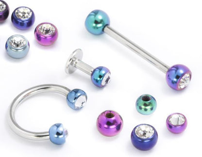 14g Externally Threaded Titanium Jeweled Ball - 4mm or 5mm - Price Per 1 - Monster Steel