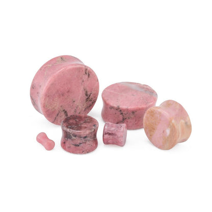 Rhodonite Stone Double Flare Plugs 10g - 1" - Price Per 1 - Monster Steel