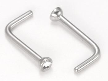 20g Bezel Set Jeweled Nose " L Bend" Jewelry Martini Glass Style - Monster Steel