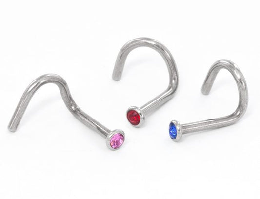 18g Flat Back Bezel Set Nose Screw Left Bend - Monster Steel