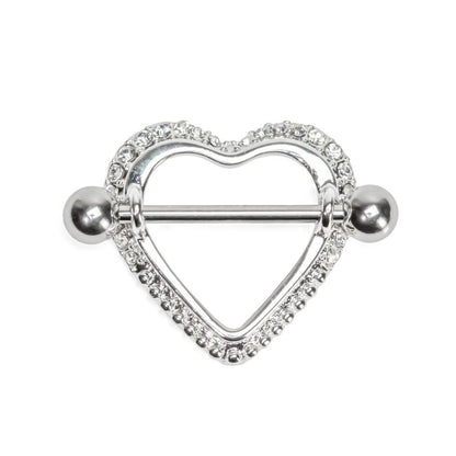 14g 3/4” Crystal Heart Nipple Ring Shield - Price Per 1 - Monster Steel