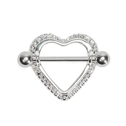 14g 3/4” Crystal Heart Nipple Ring Shield - Price Per 1 - Monster Steel