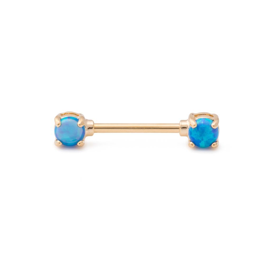 14g 9/16” Straight Barbell Nipple Ring with Opal Ends — Blue Opal/Detached End Piece