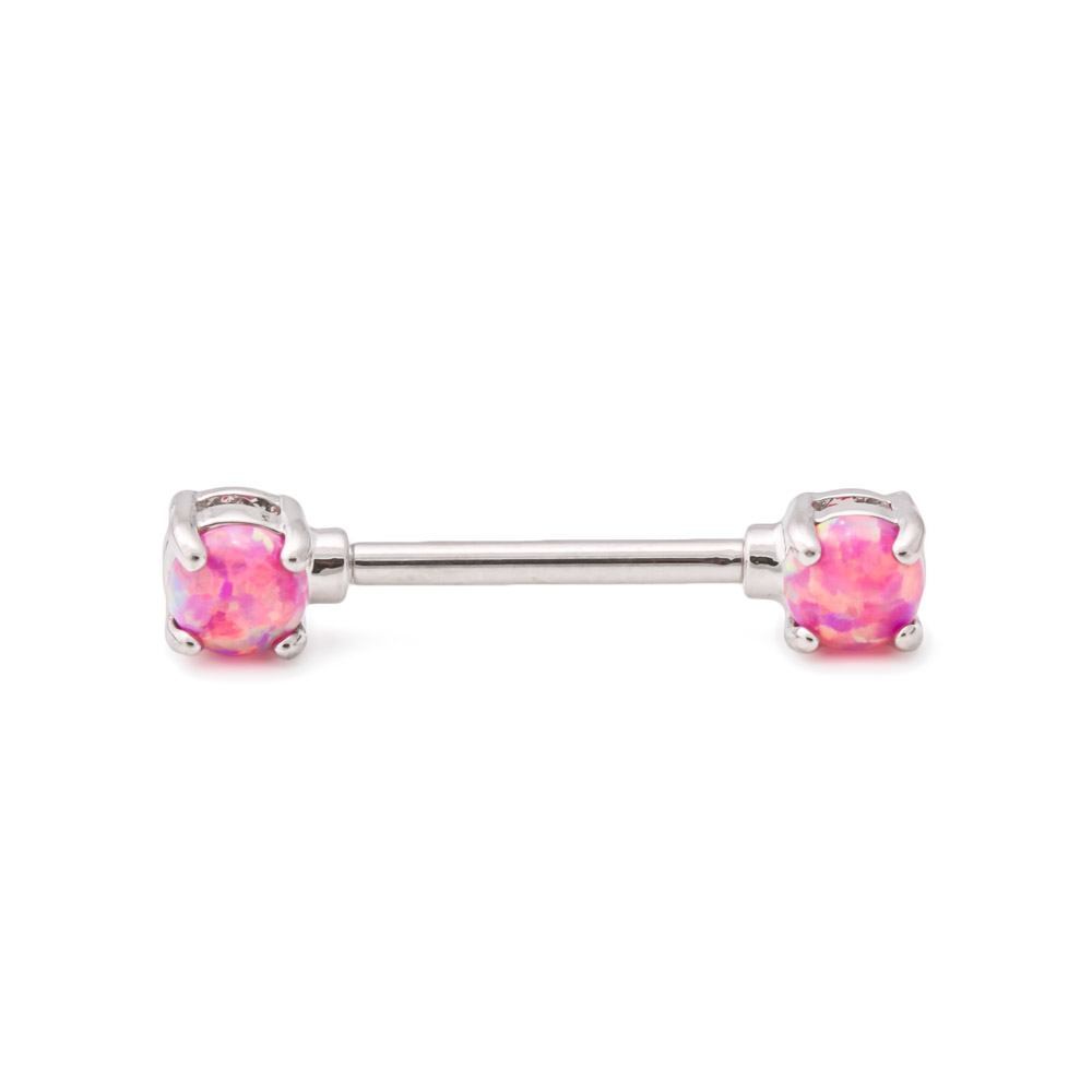 14g 9/16” Straight Barbell Nipple Ring with Opal Ends (Pink and White)