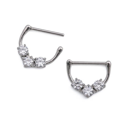 14g Stainless Steel Nipple Clicker with Trinity Crystal Design