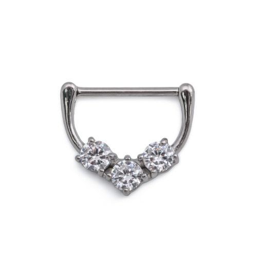 14g Trinity Crystal Steel Nipple Clicker - Monster Steel
