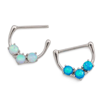 14g Stainless Steel Nipple Clicker with Trinity Opal Design