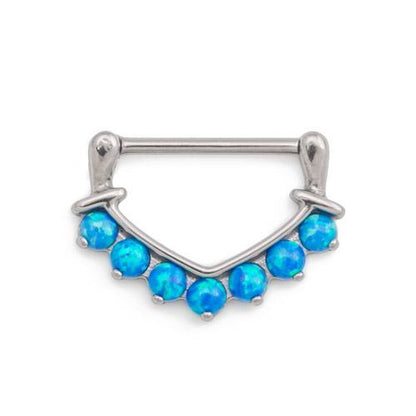 14g Seven Opal V-Shaped Steel Nipple Clicker - Monster Steel